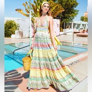 Alice & Olivia Karolina Floral Tiered Lace Cut Out Colourful Pastel Maxi Dress 8